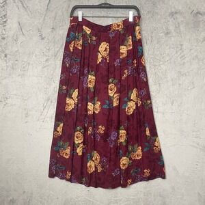 Vintage 90s Dark Academia Rayon Floral Pleated Midi Skirt Large‎ Romantic Party